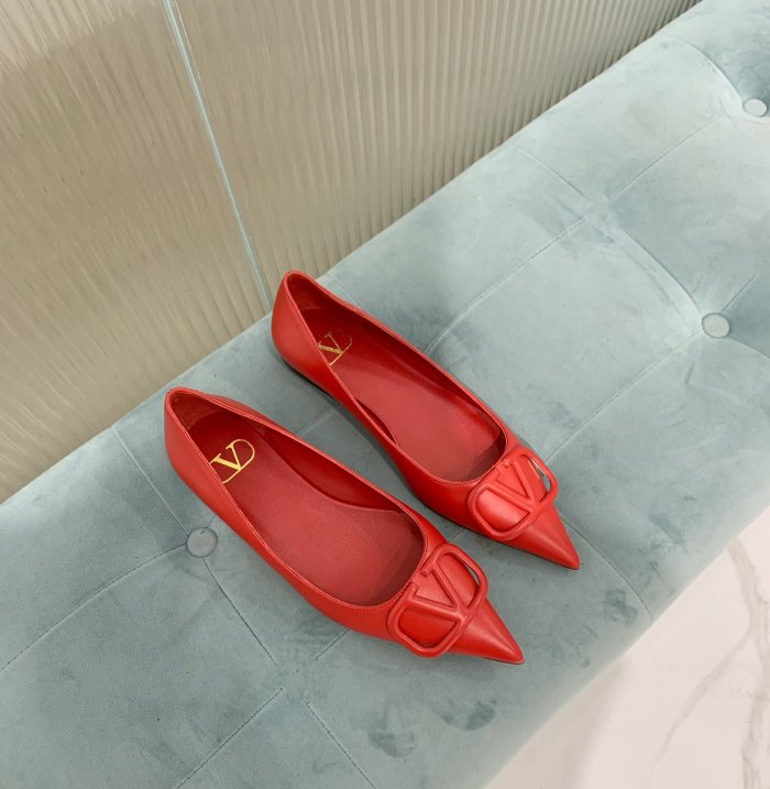 Valentino Women Shoes Mule Flip Flop Sandals VLOGO SIGNATURE CALFSKIN PUMP FLAT with Original Box Luxury Brand
