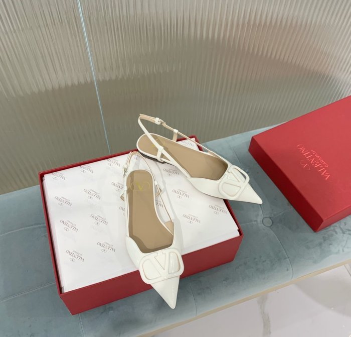 Valentino Women Shoes Mule Flip Flop Sandals VLOGO SIGNATURE CALFSKIN SLINGBACK PUMP Flat with Original Box Luxury Brand