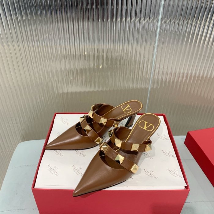 Valentino Women Shoes Mule Flip Flop Sandals ROMAN STUD MULE IN CALFSKIN 65 MM with Original Box