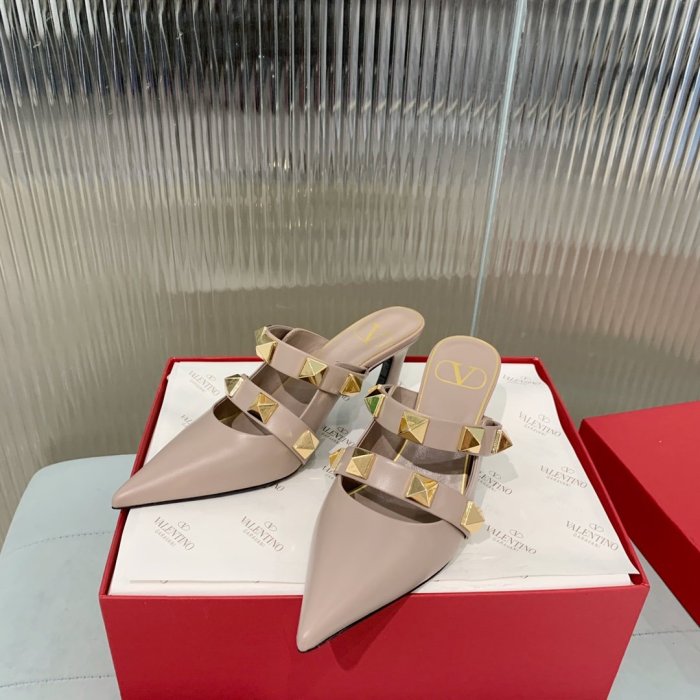 Valentino Women Shoes Mule Flip Flop Sandals ROMAN STUD MULE IN CALFSKIN 65 MM with Original Box