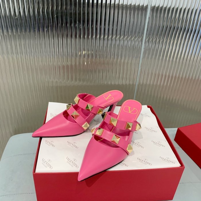 Valentino Women Shoes Mule Flip Flop Sandals ROMAN STUD MULE IN CALFSKIN 65 MM with Original Box