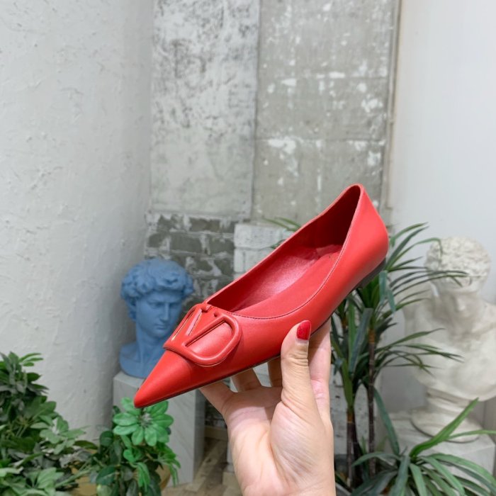 Valentino Women Shoes Mule Flip Flop Sandals VLOGO SIGNATURE CALFSKIN PUMP FLAT with Original Box Luxury Brand
