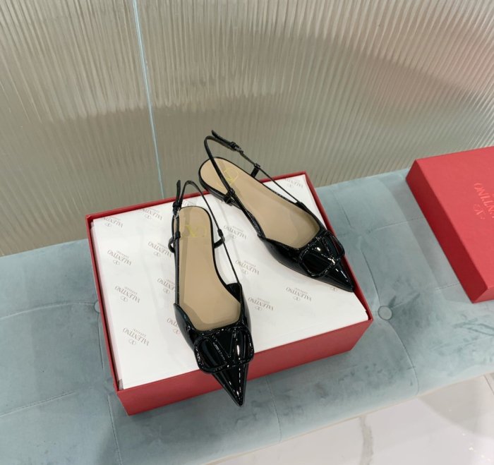 Valentino Women Shoes Mule Flip Flop Sandals VLOGO SIGNATURE CALFSKIN SLINGBACK PUMP Flat with Original Box Luxury Brand