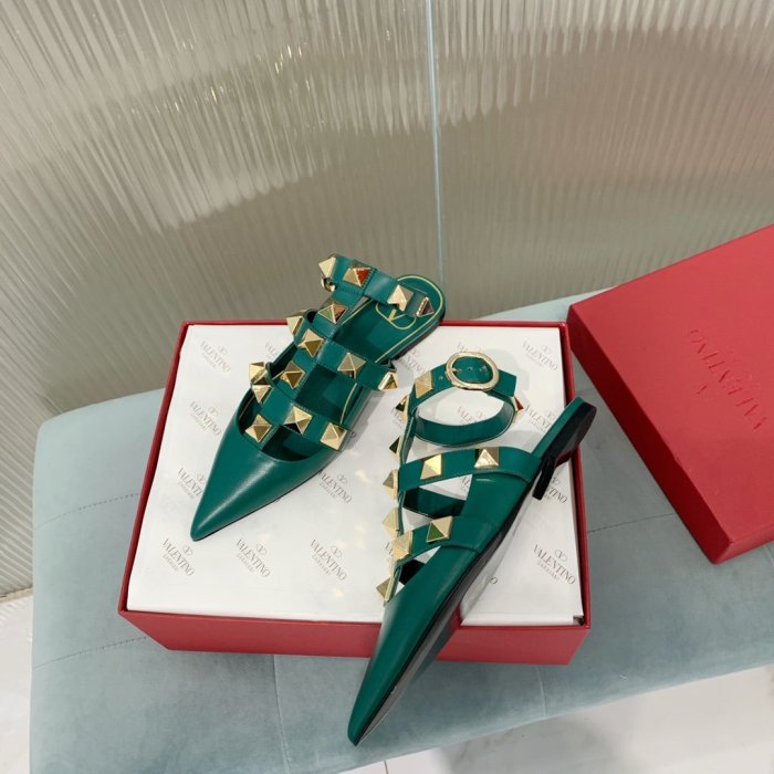 Valentino Women Shoes Mule Flip Flop Sandals ROMAN STUD CALFSKIN BALLET with Original Box Luxury Brand