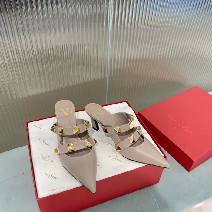 Valentino Women Shoes Mule Flip Flop Sandals ROMAN STUD MULE IN CALFSKIN 65 MM with Original Box