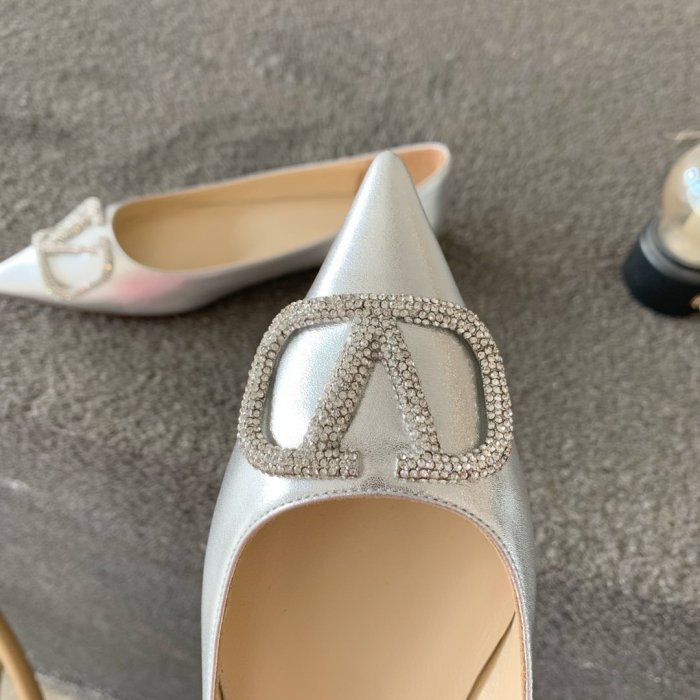 Valentino Women Shoes Mule Flip Flop Sandals VLOGO SIGNATURE CALFSKIN PUMP FLAT with Original Box Luxury Brand