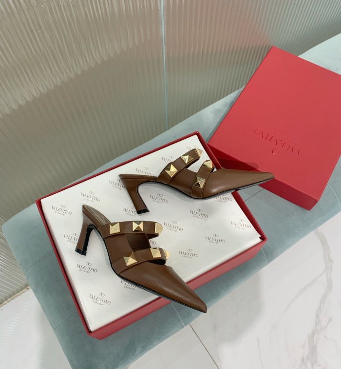 Valentino Women Shoes Mule Flip Flop Sandals ROMAN STUD MULE IN CALFSKIN 65 MM with Original Box