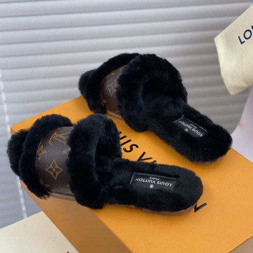 Louis Vuitton Women Shoes Fashion Winter Sandals Slippers Luxury Brand LOCK IT FLAT MULE Noir 1A88VA with Original Box