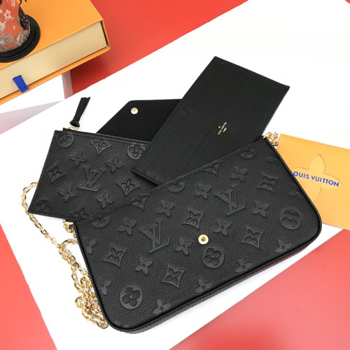 Louis Vuitton Womens Bag Shoulder Bags FÉLICIE POCHETTE Black Monogram Empreinte Leather with Original Box M64064