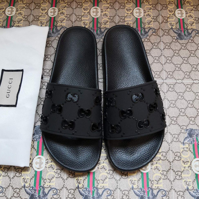 Gucci Mens Shoes Flat Sandals Slippers Luxury Brand Men's rubber GG slide sandal with Original Box