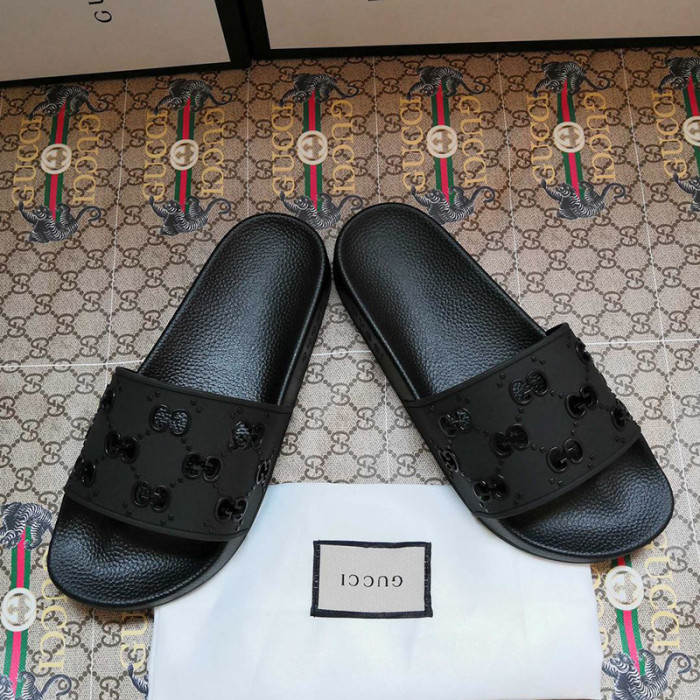 Gucci Mens Shoes Flat Sandals Slippers Luxury Brand Men's rubber GG slide sandal with Original Box