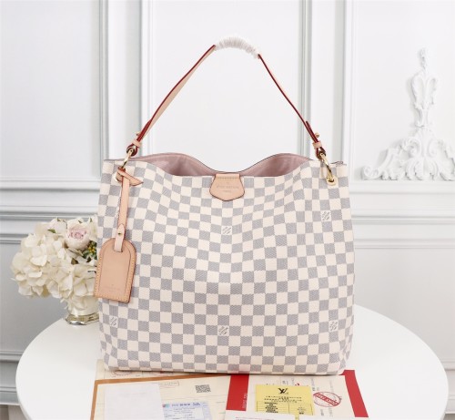 Louis Vuitton Womens Bags Handbags Luxury Brand Fashion Design GRACEFUL MM Rose Ballerine Damier Azur Canvas without Original Box