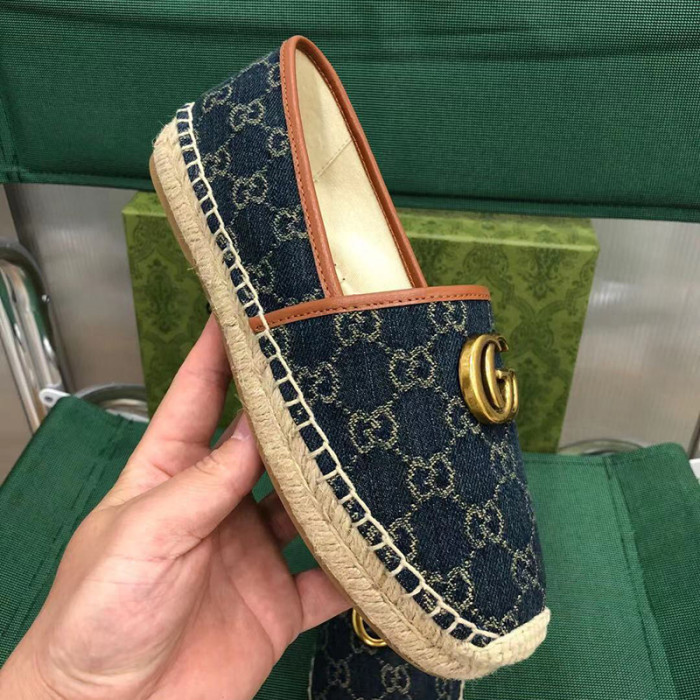 Gucci Womens Shoes Fashion Type Luxury Brand Leather espadrille with Double G Casual Shoes for Women with Original Box