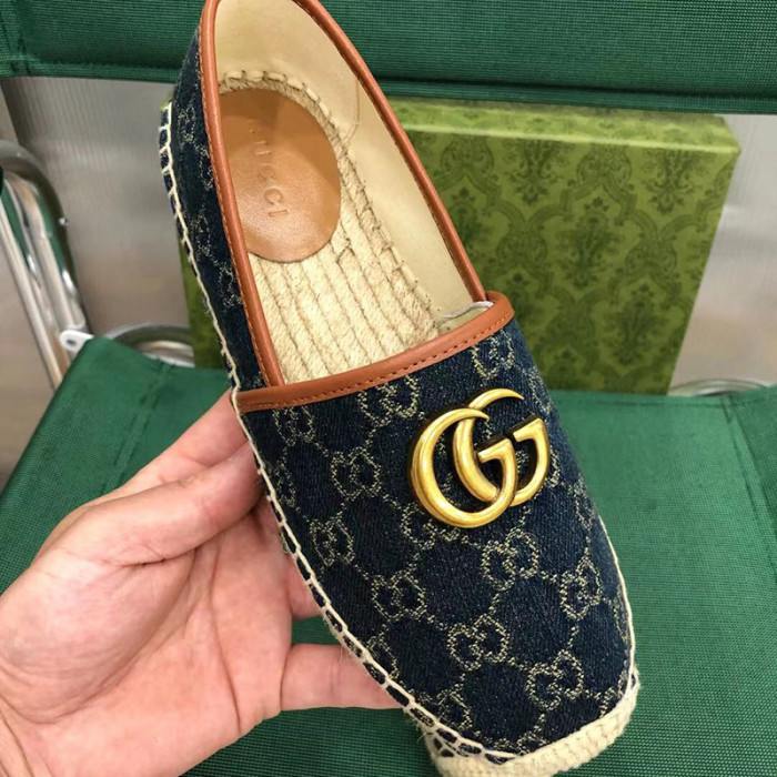 Gucci Womens Shoes Fashion Type Luxury Brand Leather espadrille with Double G Casual Shoes for Women with Original Box