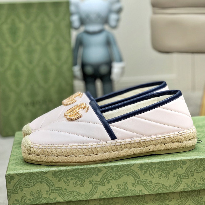 Gucci Womens Shoes Fashion Type Luxury Brand Leather espadrille with Double G Casual Shoes for Women with Original Box