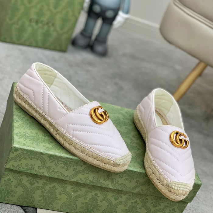 Gucci Womens Shoes Fashion Type Luxury Brand Leather espadrille with Double G Casual Shoes for Women with Original Box