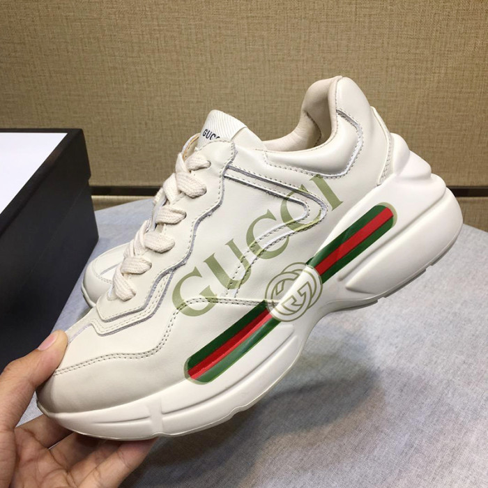 Gucci Women Shoes Women's Rhyton Gucci logo leather sneaker Luxury Brand with Original Box 528892 DRW00 9522