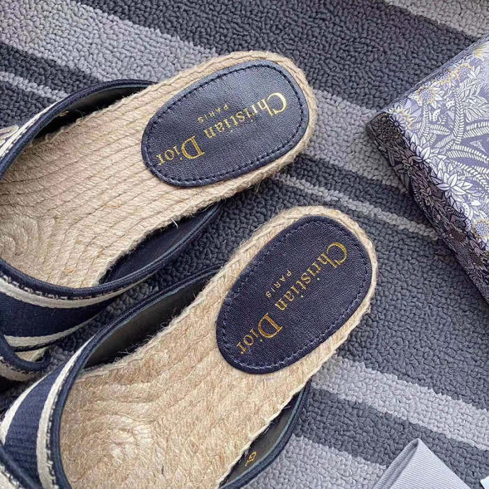 Dior Women Shoes Slippers DWAY Slides Luxury Brand Design Dior Espadrille Nude Mesh Embroidery Womens Shoes with Original Box