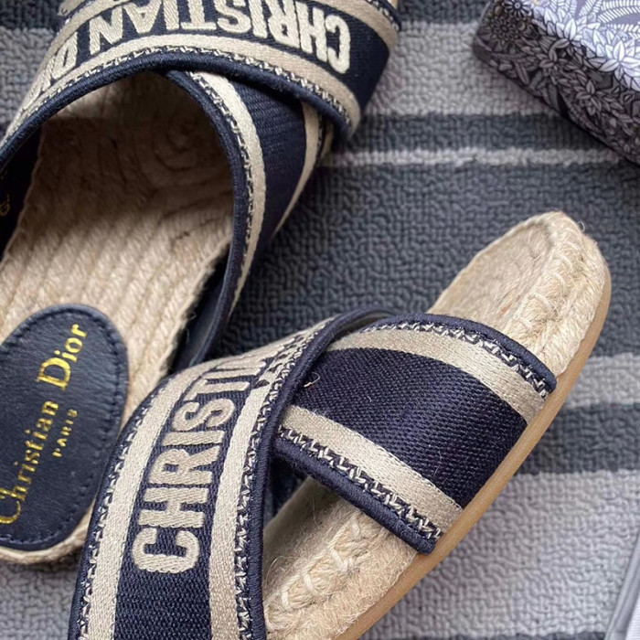 Dior Women Shoes Slippers DWAY Slides Luxury Brand Design Dior Espadrille Nude Mesh Embroidery Womens Shoes with Original Box