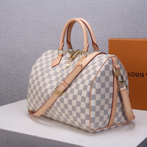Louis Vuitton Womens Bags Luxury Brand Fashion Type SPEEDY BANDOULIÈRE 30 Damier Azur Canvas with Original Box N41373
