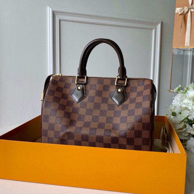 Louis Vuitton Womens Bags Luxury Brand Fashion Type SPEEDY 25 Damier Ebene Canvas with Original Box N41365