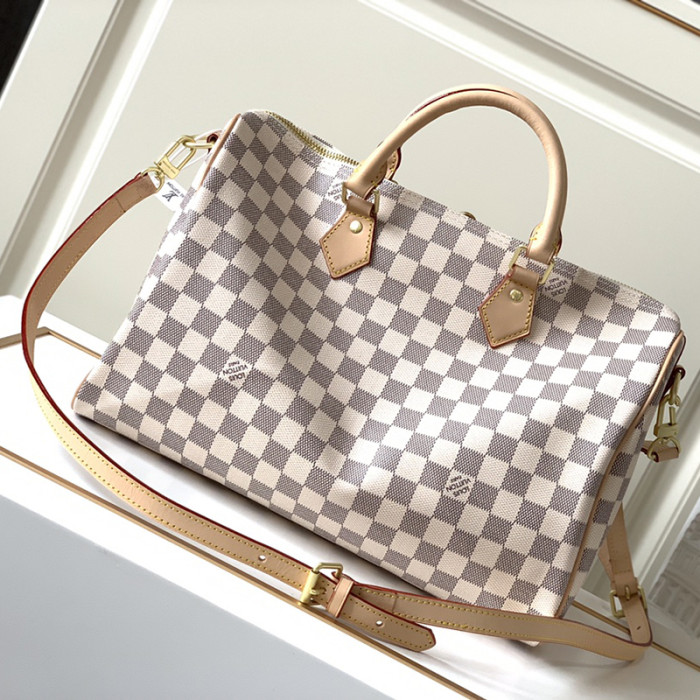 Louis Vuitton Womens Bags Luxury Brand Fashion Type SPEEDY BANDOULIÈRE 35 Damier Azur Canvas with Original Box N41372