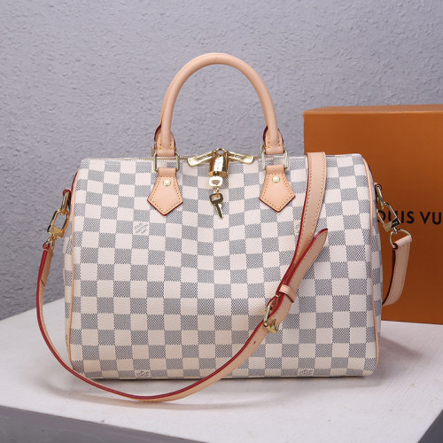 Louis Vuitton Womens Bags Luxury Brand Fashion Type SPEEDY BANDOULIÈRE 30 Damier Azur Canvas with Original Box N41373