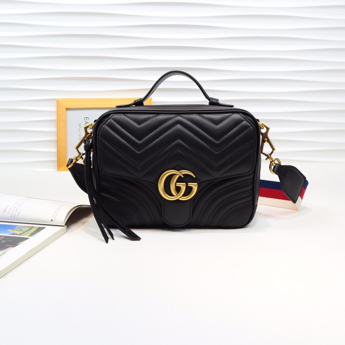 Gucci Womens Bags Crossbody GG Marmont mini top handle bag Leather 498100 DTDPT 8975 with Original Box Shoulder Bags for Women
