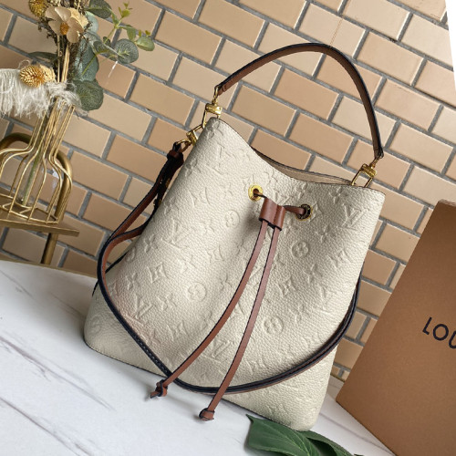 Louis Vuitton Womens Bag Crossbody Design NÉONOÉ MM Cream and Caramel Monogram Empreinte Leather Luxury Brand with Original Box M45307
