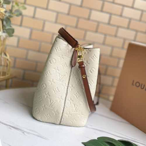 Louis Vuitton Womens Bag Crossbody Design NÉONOÉ MM Cream and Caramel Monogram Empreinte Leather Luxury Brand with Original Box M45307