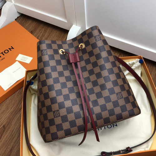 Louis Vuitton Womens Bag Crossbody Design NÉONOÉ MM Cherry Berry Damier Ebène coated canvas Luxury Brand with Original Box N40214