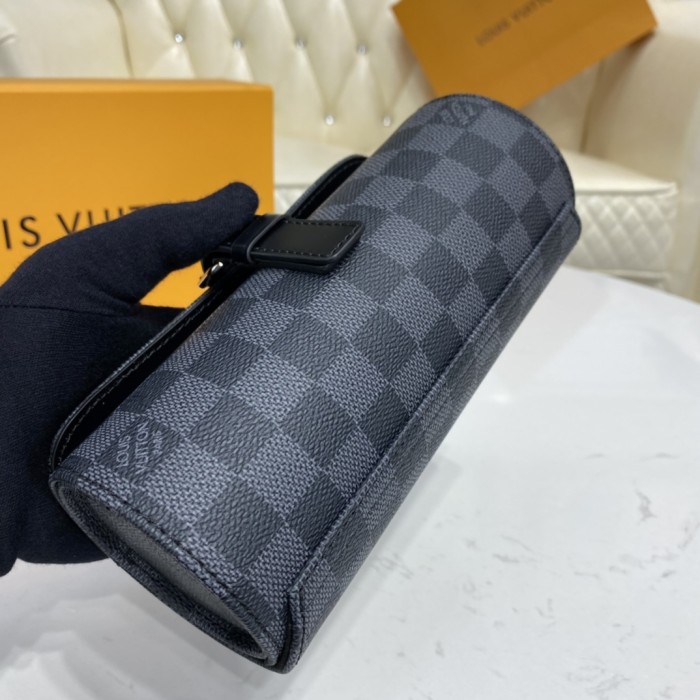 Louis Vuitton Womens Mens 3 WATCH CASE Damier Graphite Canvas Luxury Brand Fashion Type with Original Box AAA Same as the Original N41137