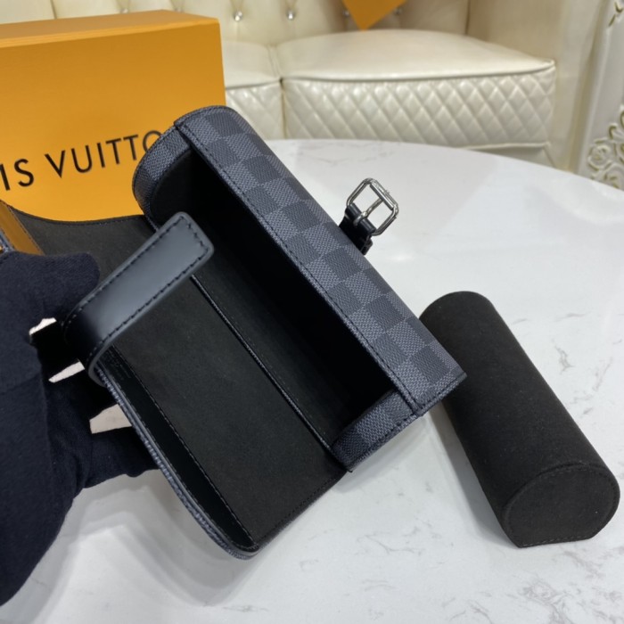 Louis Vuitton Womens Mens 3 WATCH CASE Damier Graphite Canvas Luxury Brand Fashion Type with Original Box AAA Same as the Original N41137