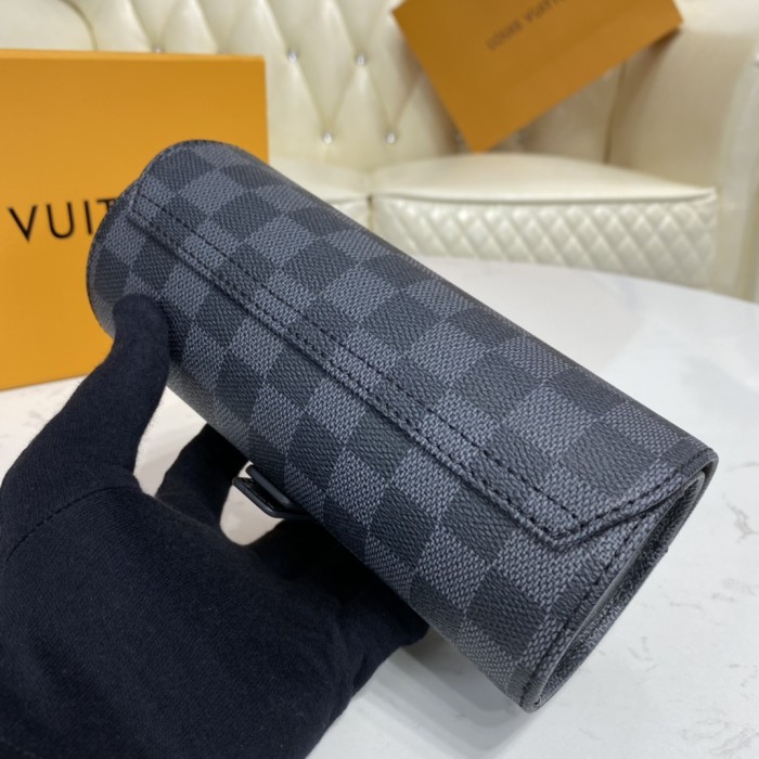 Louis Vuitton Womens Mens 3 WATCH CASE Damier Graphite Canvas Luxury Brand Fashion Type with Original Box AAA Same as the Original N41137