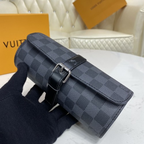 Louis Vuitton Womens Mens 3 WATCH CASE Damier Graphite Canvas Luxury Brand Fashion Type with Original Box AAA Same as the Original N41137