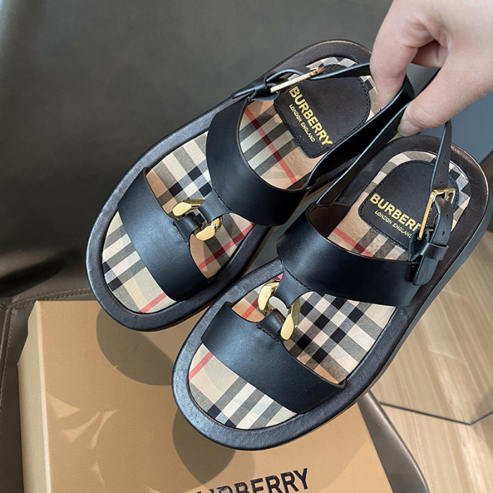 Burberry Womens Shoes Chain-link Detail Leather Sandals 80374531