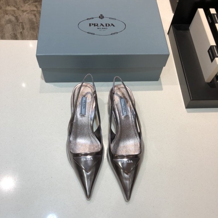 Prada Womens Shoes Leather Slingback Pumps