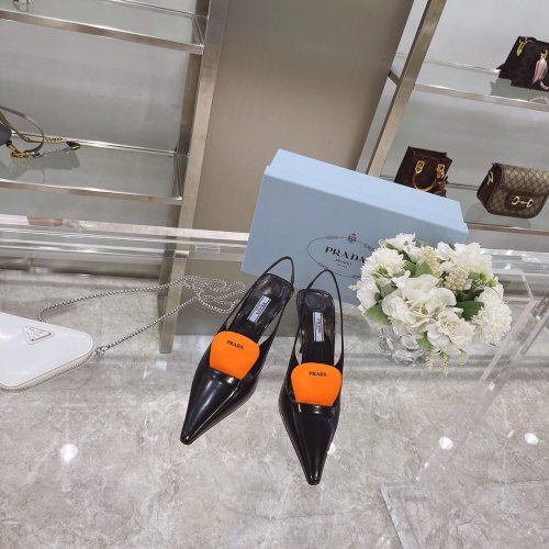 Prada Womens Shoes Two-tone Leather Gabardine Pumps High Heels 9CM