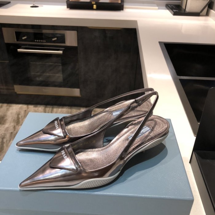 Prada Womens Shoes Leather Slingback Pumps