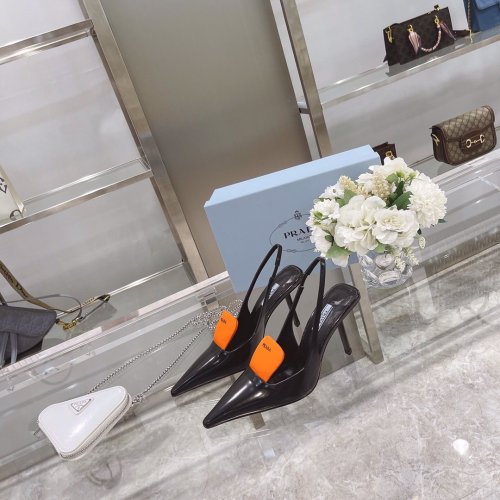 Prada Womens Shoes Two-tone Leather Gabardine Pumps High Heels 9CM