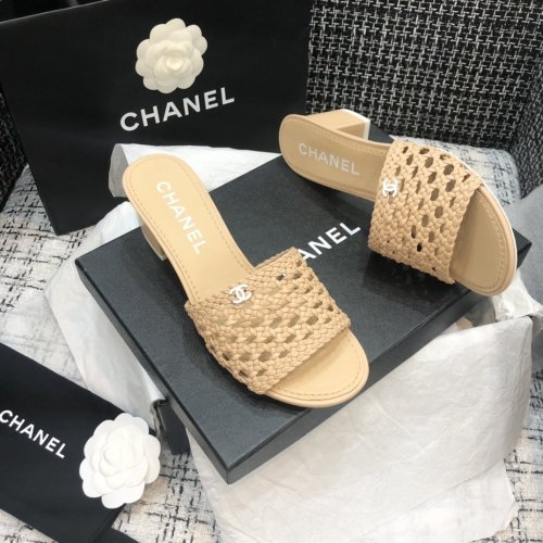 Chanel Womens Shoes Mule Weave Thick Heel Sandals