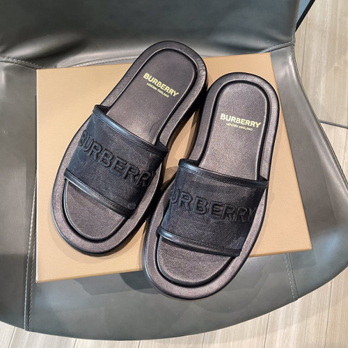 Burberry Womens Shoes Embroidered Logo Mesh and Leather Slides 80392501