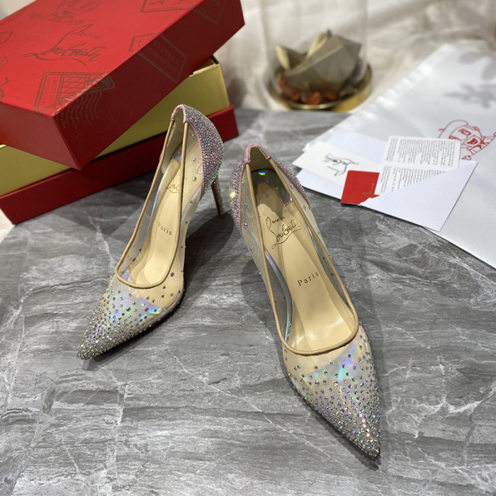 Christian Louboutin Womens Shoes Follies Strass High Heels Shoes Pumps 10CM