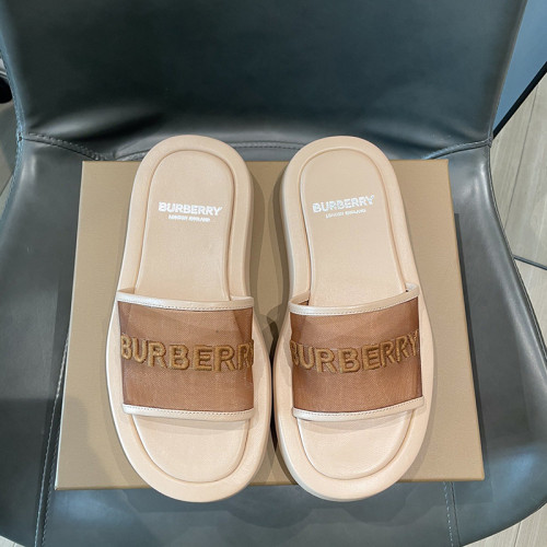 Burberry Womens Shoes Embroidered Logo Mesh and Leather Slides 80406931