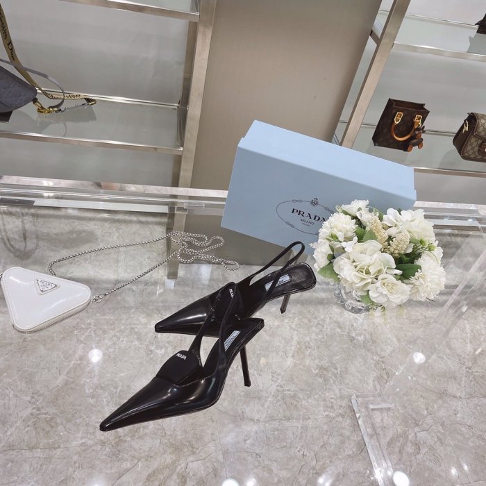 Prada Womens Shoes Two-tone Leather Gabardine Pumps High Heels 9CM
