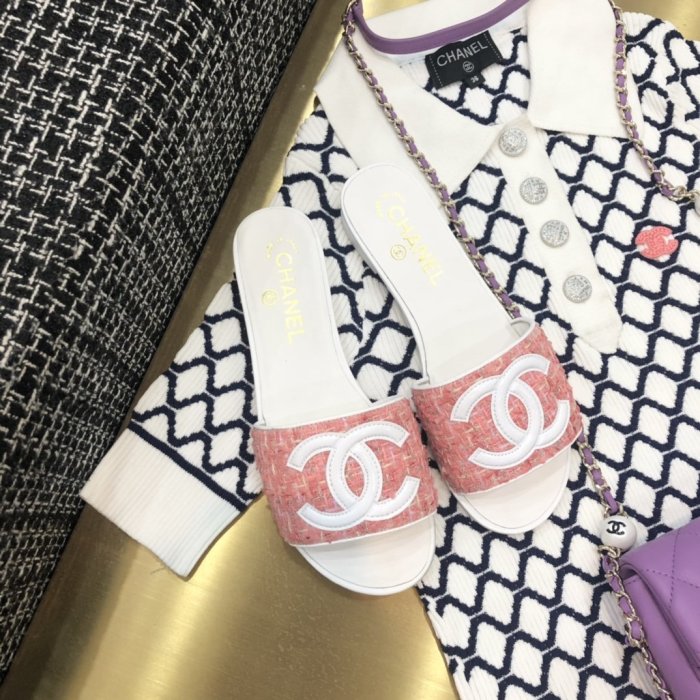 Chanel Womens Shoes Low Heels Mule Slide Sandal Luxury Brand with Original Box