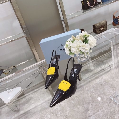 Prada Womens Shoes Two-tone Leather Gabardine Pumps High Heels 9CM