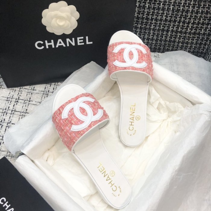 Chanel Womens Shoes Low Heels Mule Slide Sandal Luxury Brand with Original Box
