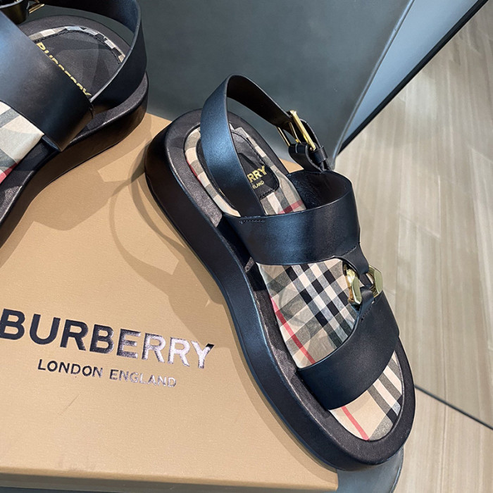 Burberry Womens Shoes Chain-link Detail Leather Sandals 80374531