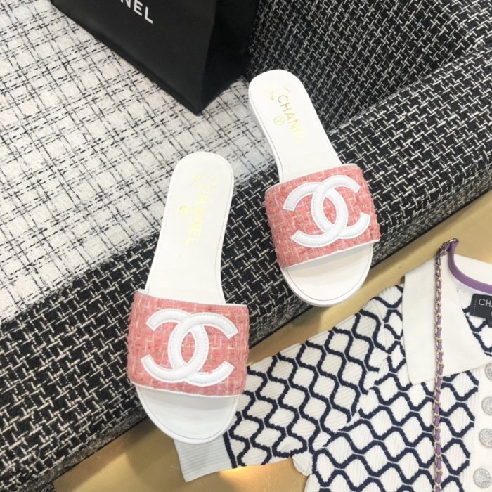 Chanel Womens Shoes Low Heels Mule Slide Sandal Luxury Brand with Original Box